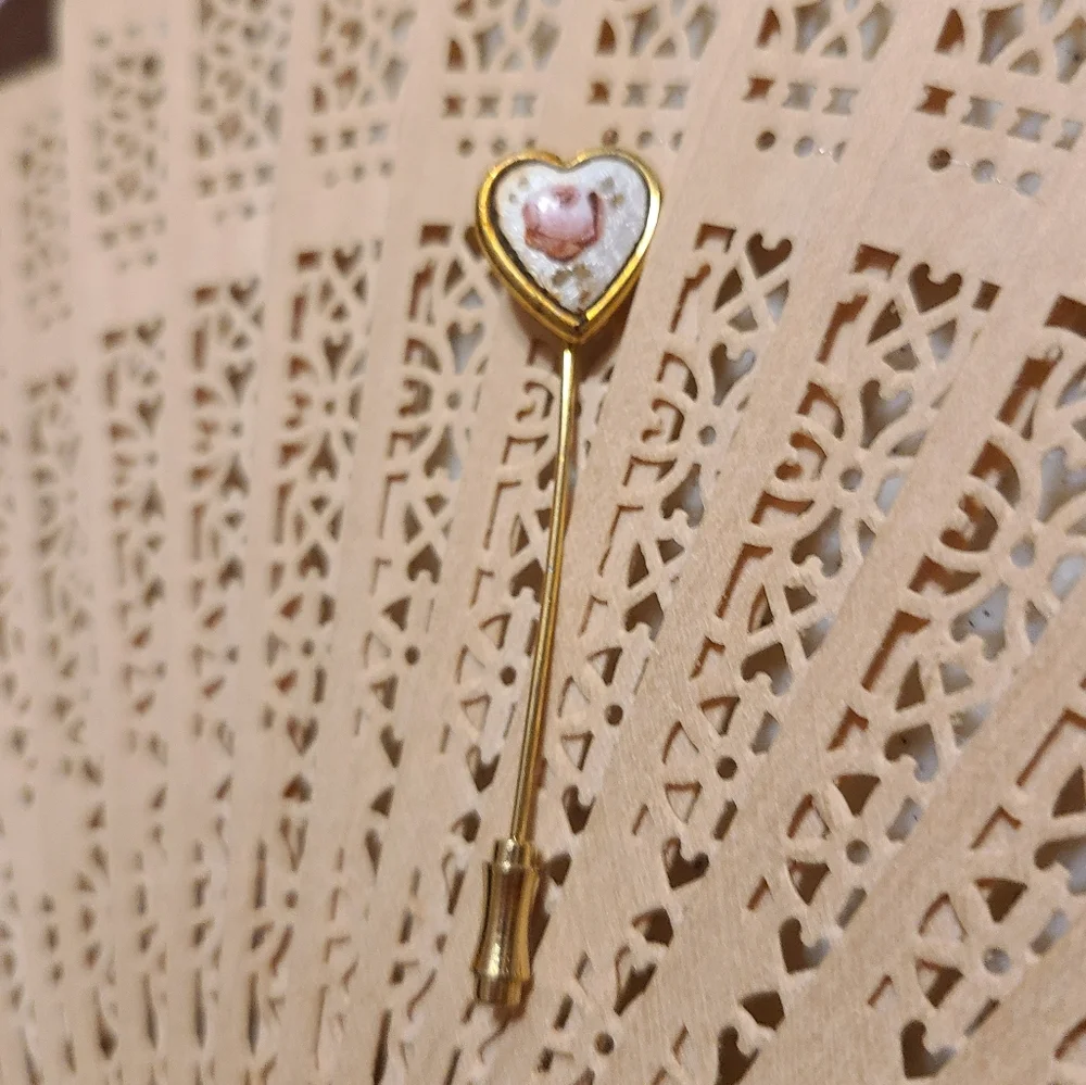 Gold Heart-Shaped Brooch Hat Pin with Pink Accent